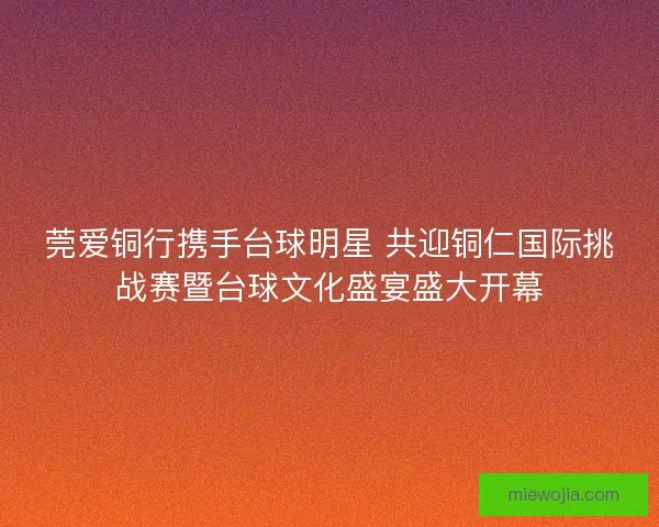莞爱铜行携手台球明星 共迎铜仁国际挑战赛暨台球文化盛宴盛大开幕