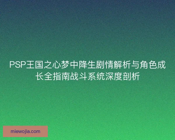 PSP王国之心梦中降生剧情解析与角色成长全指南战斗系统深度剖析